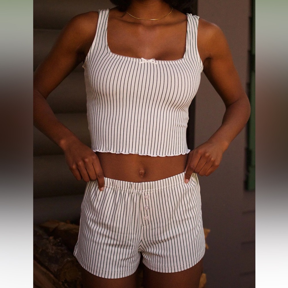 NEW Grey Bandit Striped White and Green Pajama Set